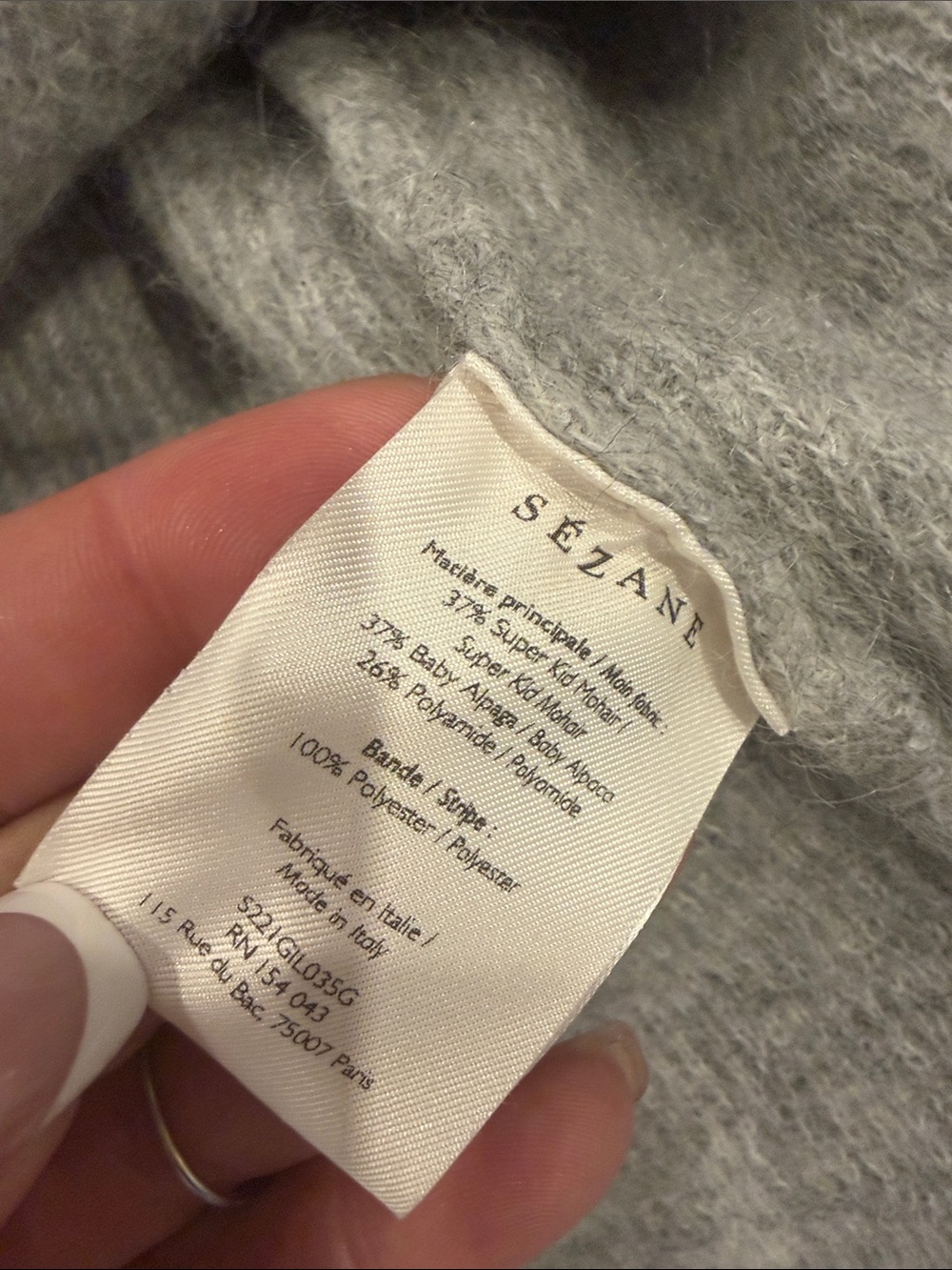 LA MAILLE SEZANE LARGE WOMENS Gray Button Alpaca GASPARD Sweater Cardigan mohair - Picture 3 of 5